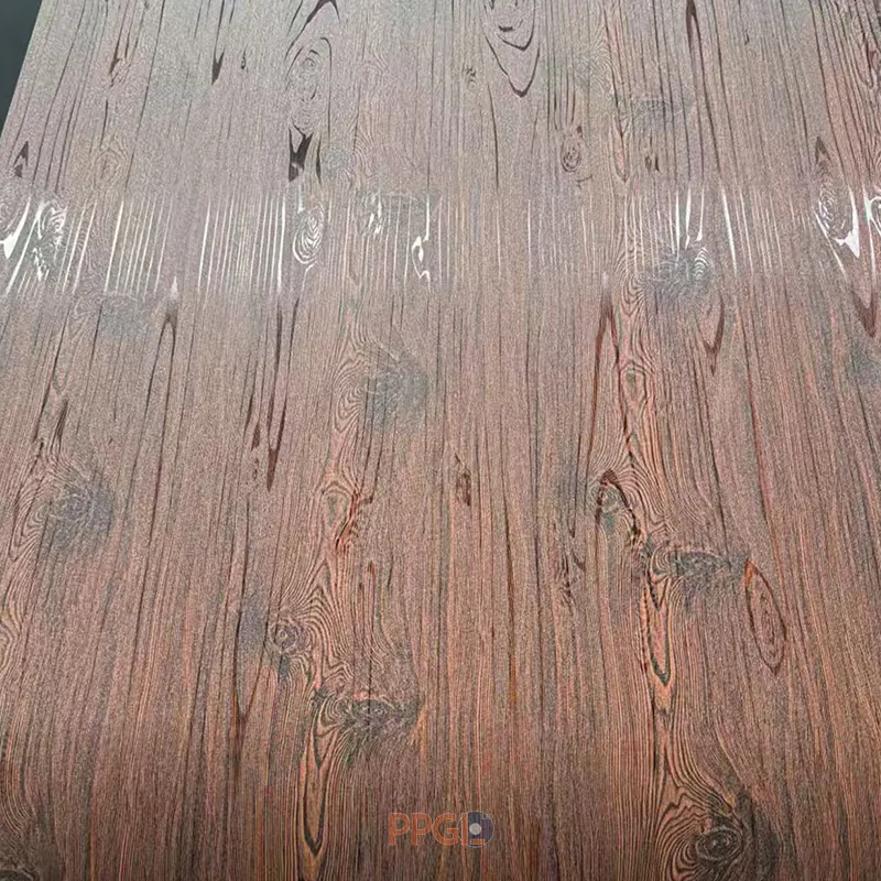 Dark 3D wood grain pattern prepainted galvanized steel sheet surface