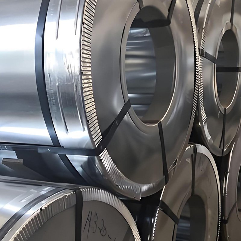 Prime quality big spangle GI steel coils stacked in workshop for international export