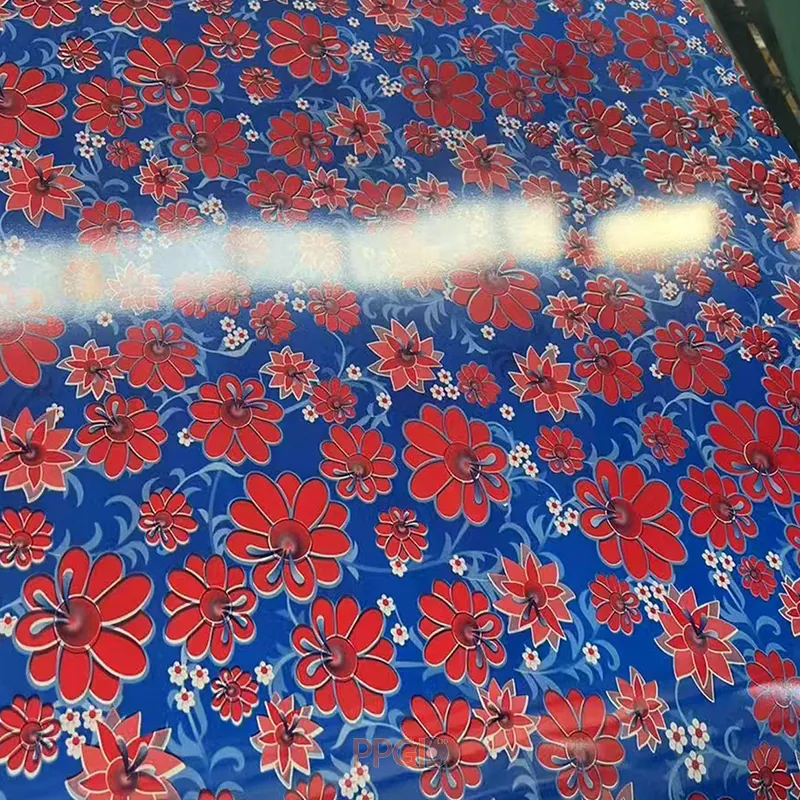Blue background red flower pattern printed prepainted steel coil