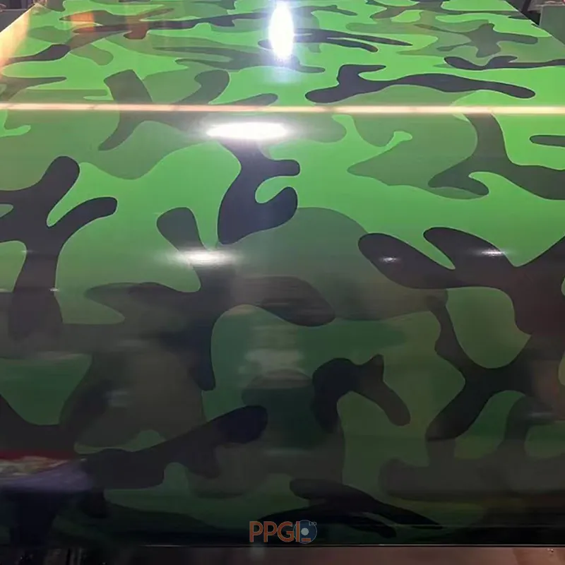 Bright green woodland camouflage pattern printed PPGI steel coil