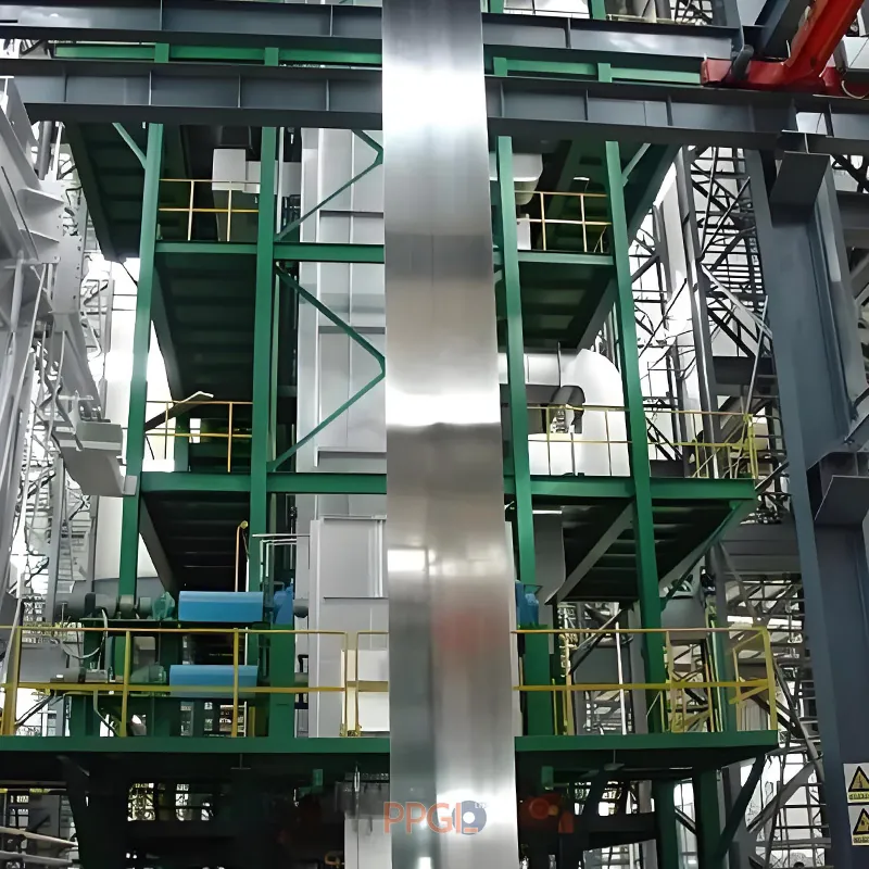 Modern continuous hot-dip galvalume steel coil production line in factory