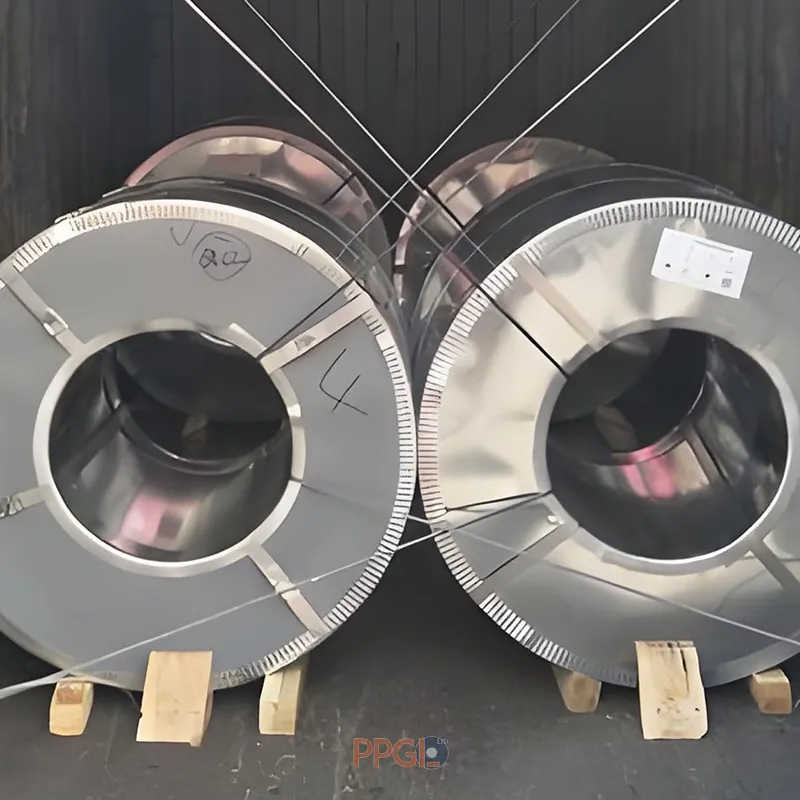 Galvalume steel coils reinforced with wire ropes inside shipping container for ocean export