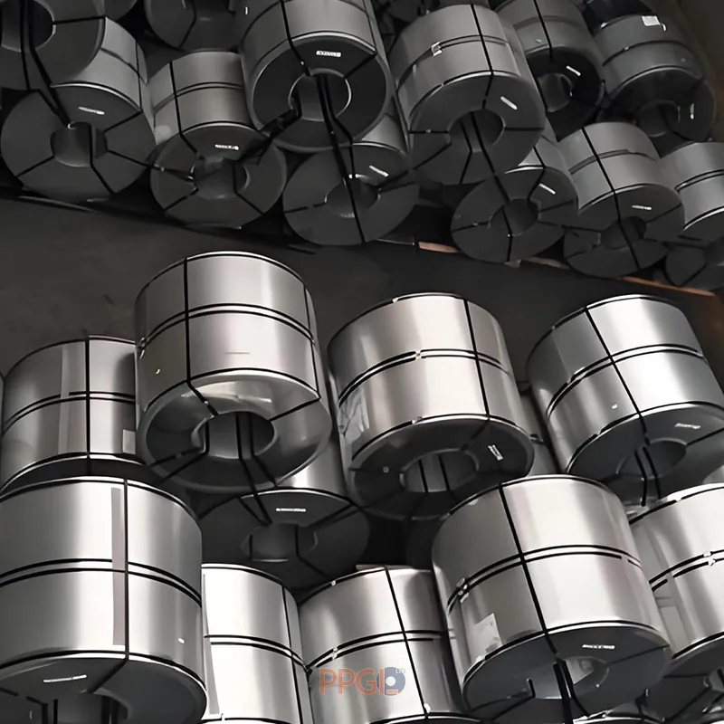 Galvanized steel coils loaded in bulk vessel hold for international sea freight