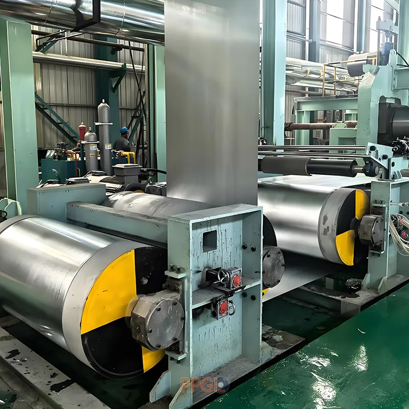 Automated continuous hot dip galvanized steel production line in factory