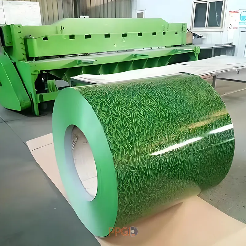 Grass pattern printed PPGI steel coil ready for slitting in workshop
