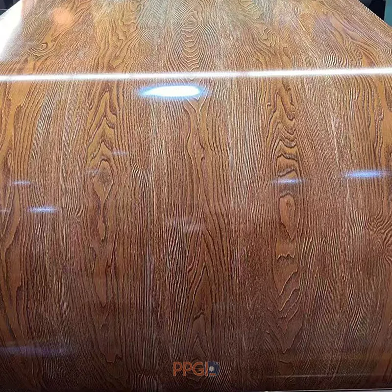 High gloss dark walnut wood grain pattern PPGI steel coil