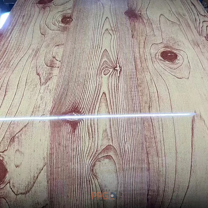 High gloss reddish wood grain prepainted galvanized steel sheet surface