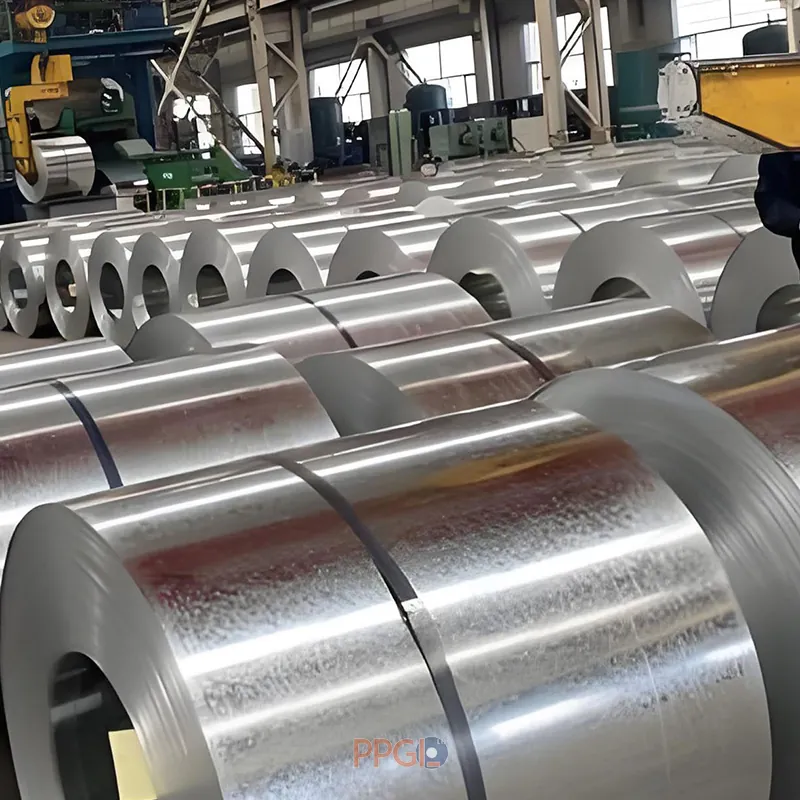 Prime no spangle GL galvalume steel coils stored in steel factory