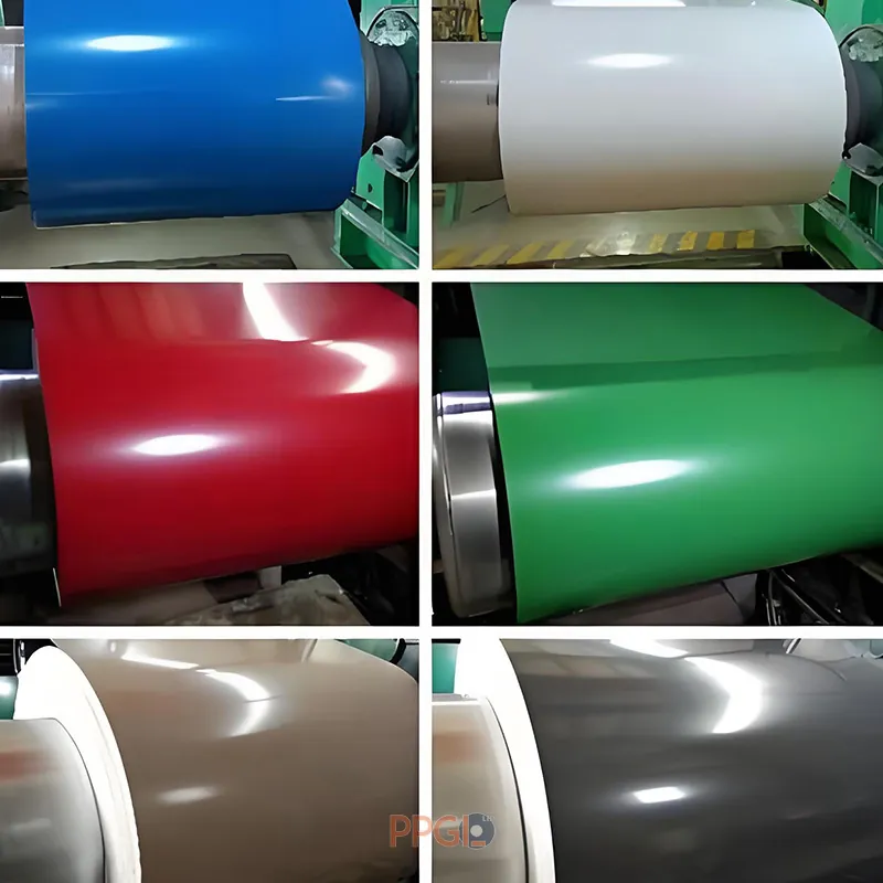 Various RAL colors PPGI steel coils including blue red green and brown