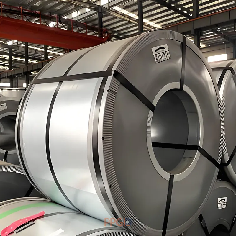 Premium seaworthy packaging for PPGI steel coil with steel straps and edge protectors