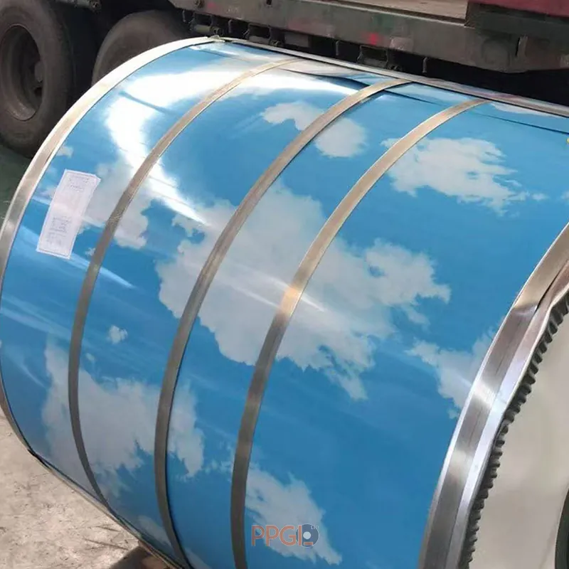 Printed ppgi steel coil with blue sky and white clouds pattern