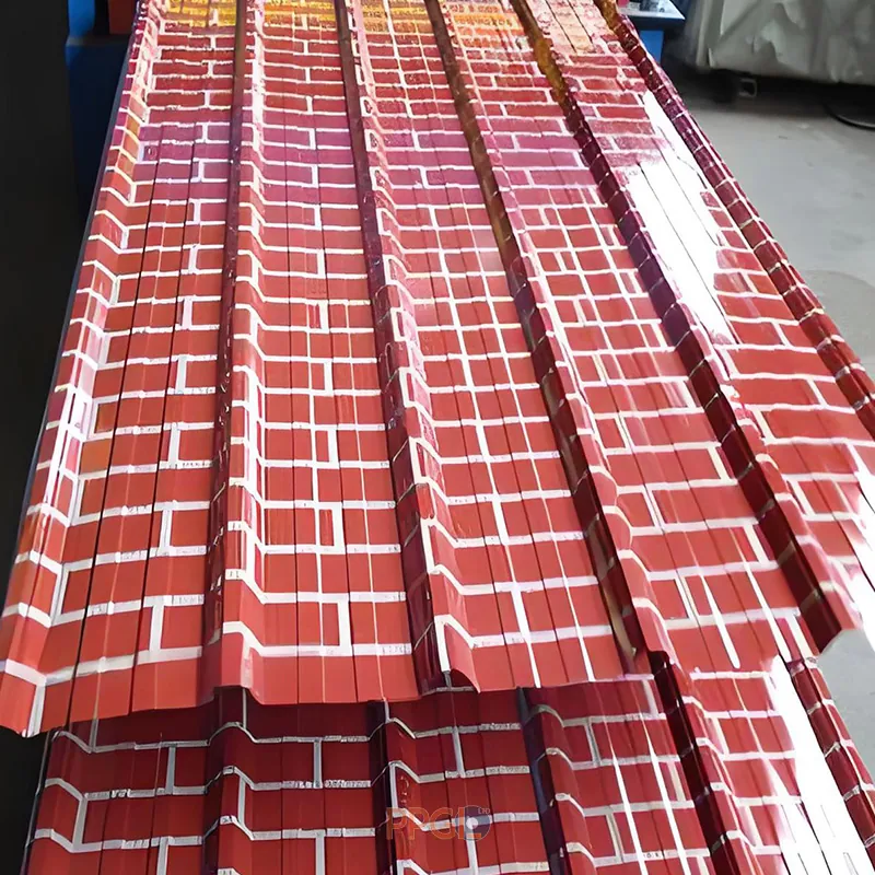 Red brick pattern printed corrugated PPGI steel roofing sheet trapezoidal profile