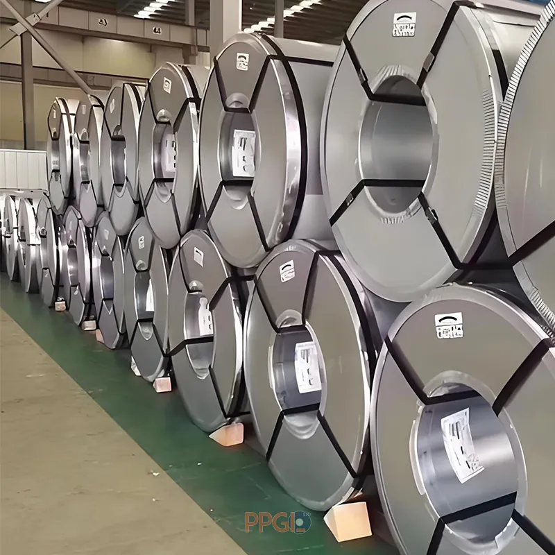 Standard seaworthy export packaging for galvalume steel coils with steel eye-to-sky strapping