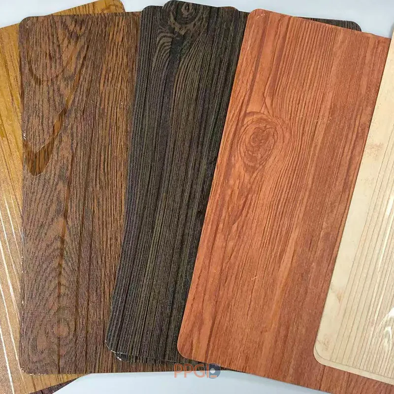 Multi color wood grain printed ppgi steel sheet samples fan arrangement