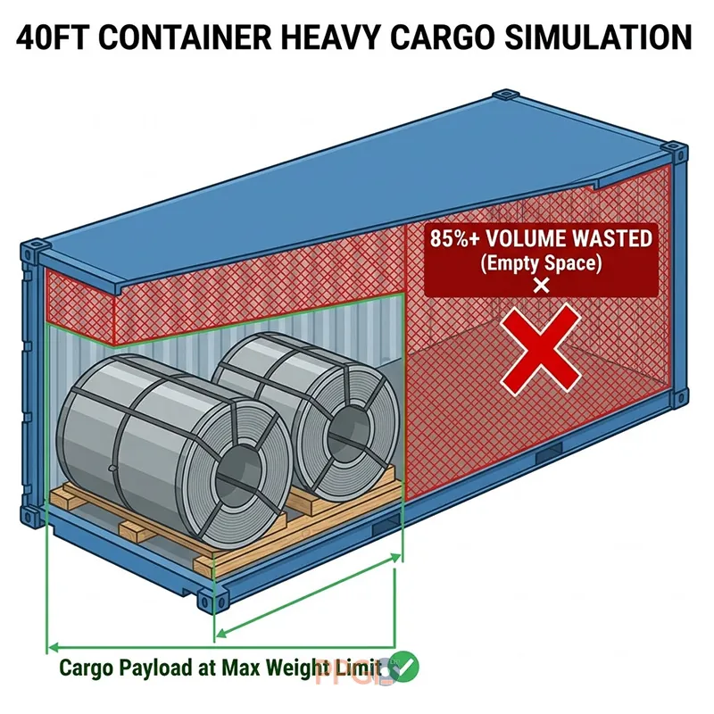 Shipping steel coils 20ft vs 40ft container - 40ft wasted space comparison