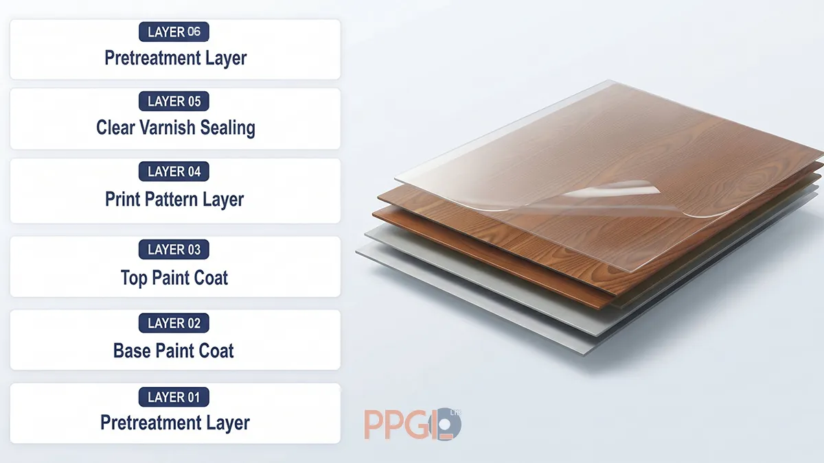6 Layer PPGI Coating Structure Diagram of Steel Sheet PPGI.LTD