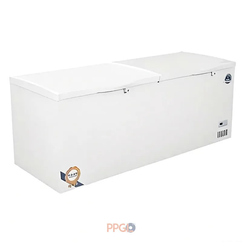 Horizontal chest freezer cabinet built with durable PCM pre-painted steel sheet.