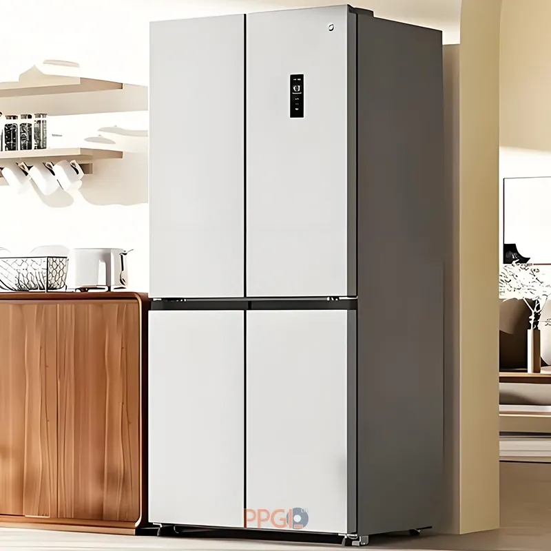 Premium refrigerator door and side panel crafted with VCM laminated and PCM steel sheet.