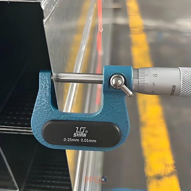 Micrometer measuring corrugated roofing sheet thickness