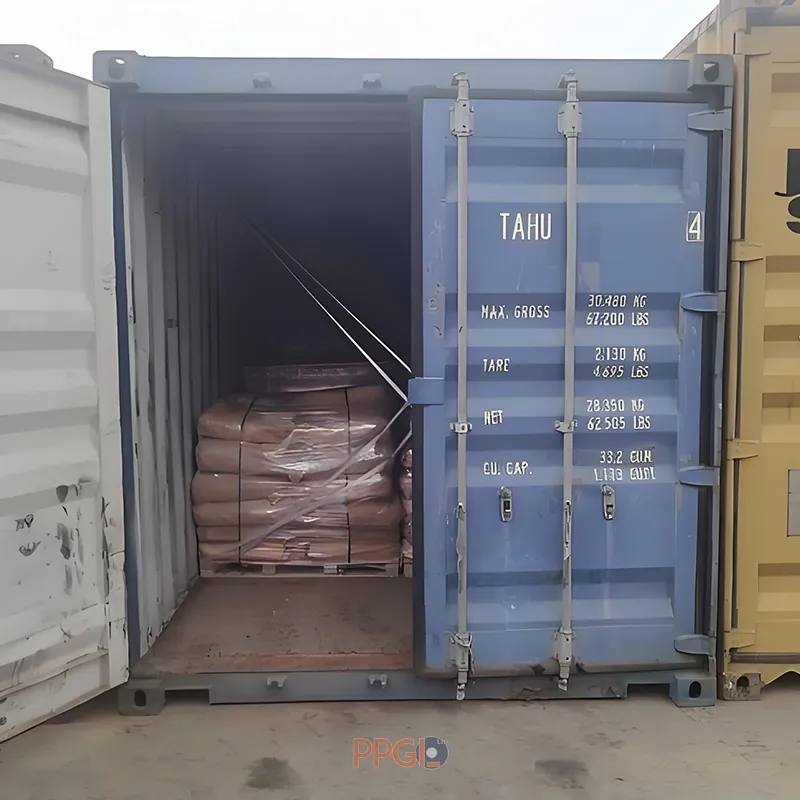 Steel roofing sheets loaded into shipping container for international export