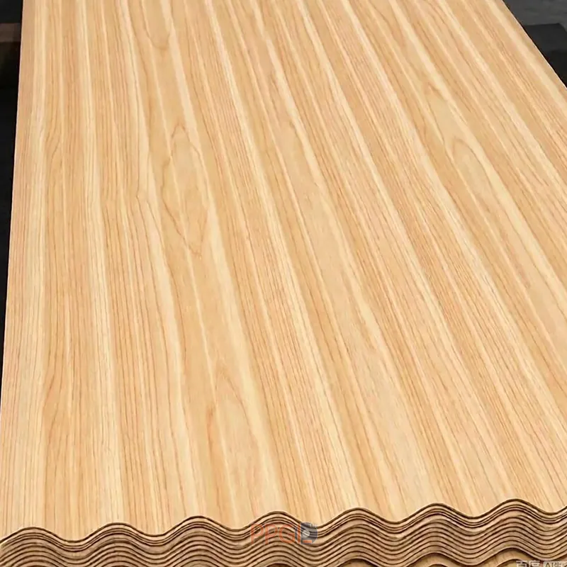 Light wood grain pattern printed corrugated roofing sheet