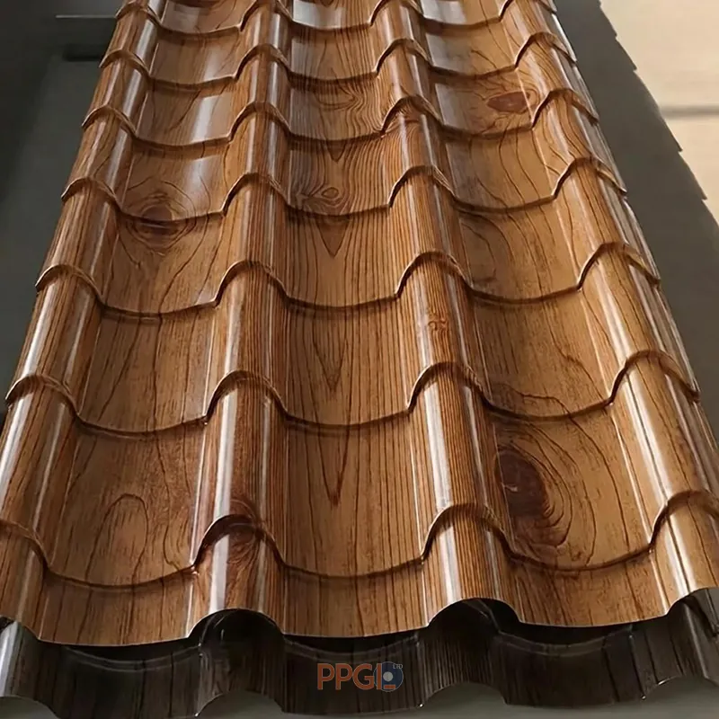 Wood grain pattern printed step tile steel roofing sheet